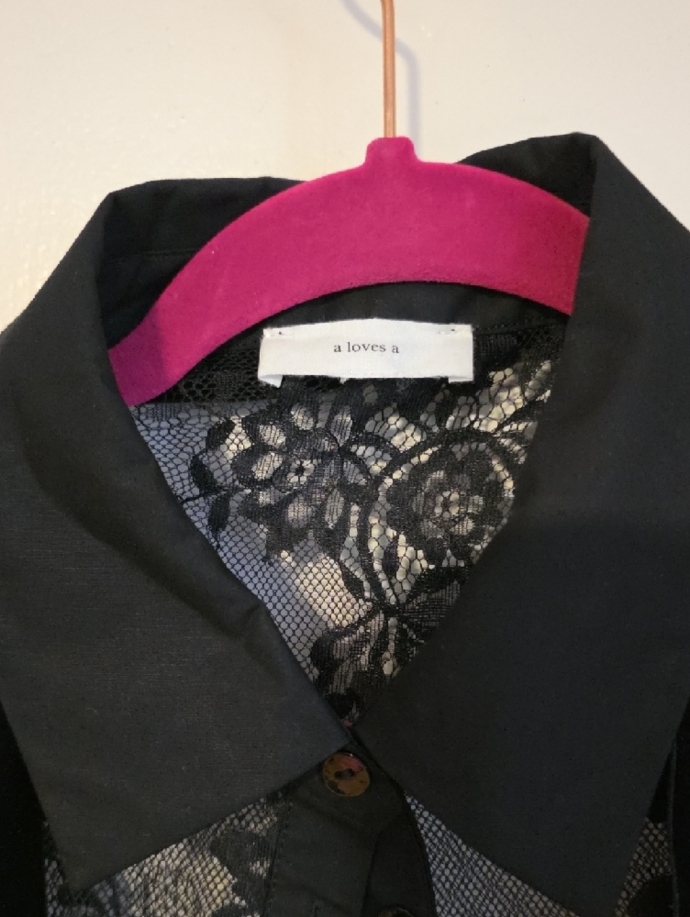 Sheer Black Lace Button-Up Blouse with Neck Ties - Picture 2 of 10
